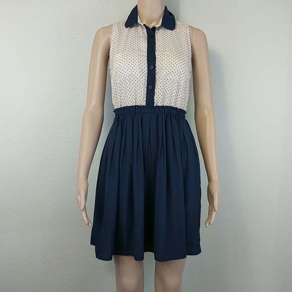 Maison Jules Dresses & Skirts - [Maison Jules] Navy Polka Dot Button Front Pleated